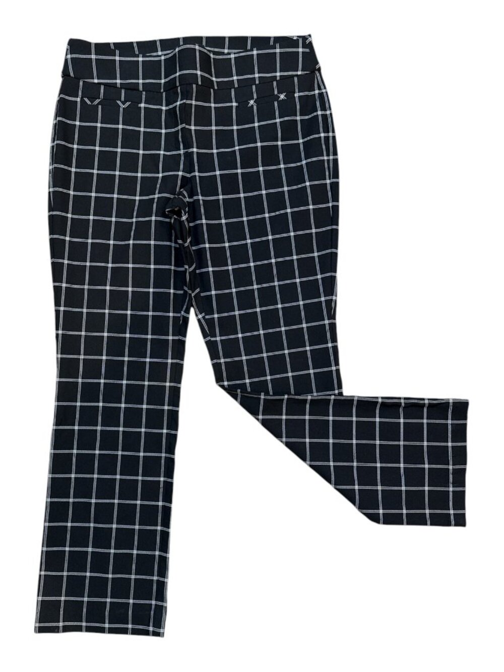 Apt. 9 Sz 16 Long Black & White Window Pane Plaid Stretchy Pull-On Dress Pants